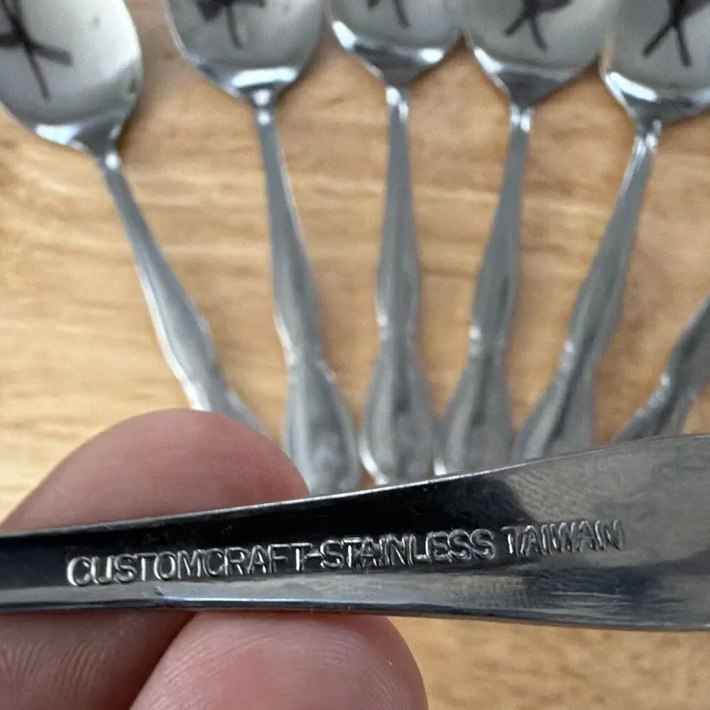 Customcraft Stainless Steel Floral Handle Monogram M Teaspoons Set of 9